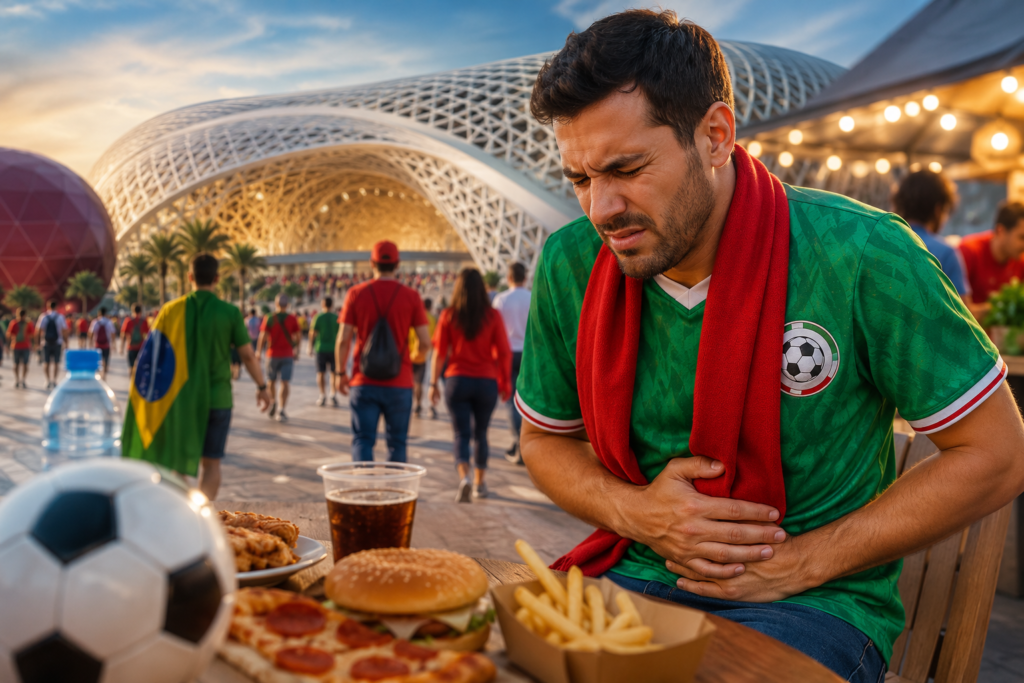 Hombre con dolor de estomago en el Mundial